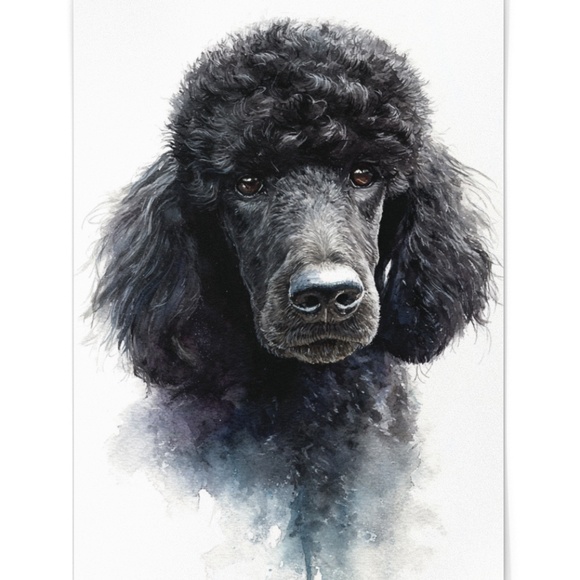 Watercolor Black Poodle Portrait Wall Art Print Poster, Unframed - Pet Artwork - Picture 2 of 6